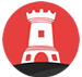 White Castle tower on a red circle background