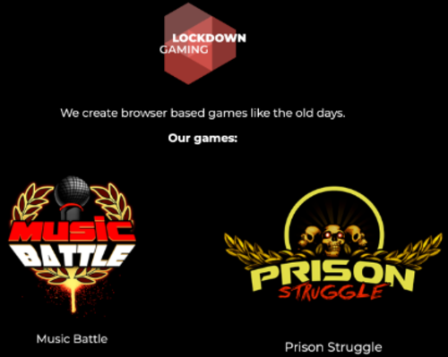 Screenshot of Lockdown gaming website showing their games