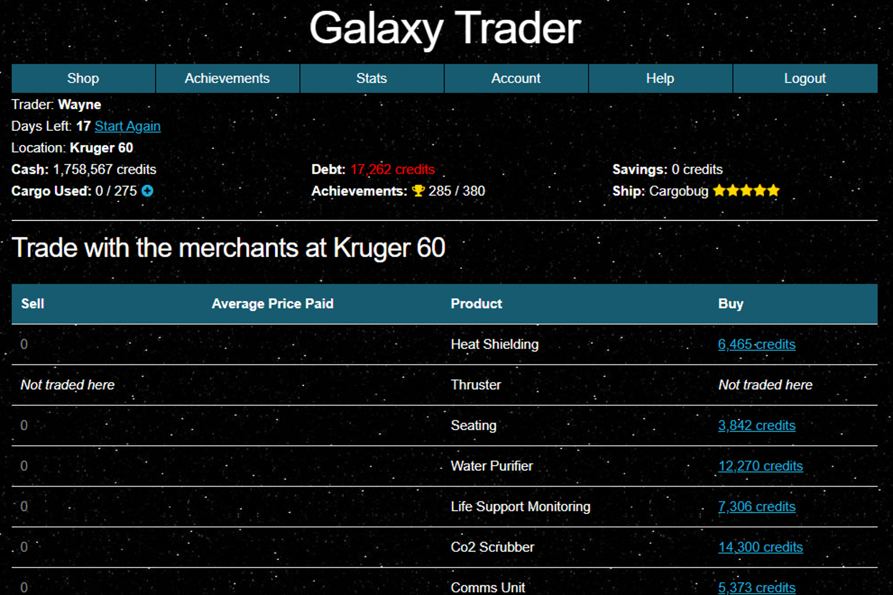 Main trading screen