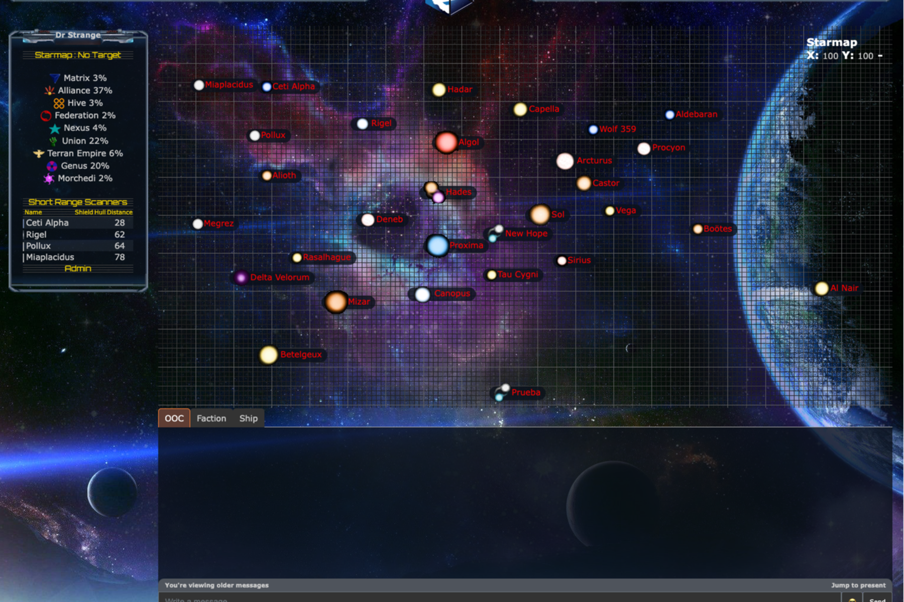 The starmap of systems to explore