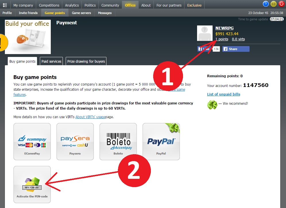 Virtonomics free points